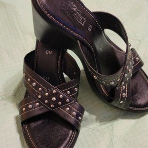 Milwaukee Motorcycle Women's Black Leather Wedge High Heel Shoes